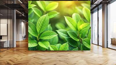 Fresh green leaves on a natural background Wall mural