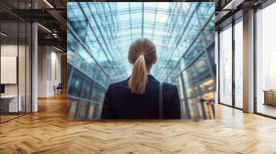 a business woman looking up of a modern office building Wall mural