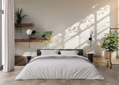 a modern minimalist room with a wood floor and white wall background Wall mural