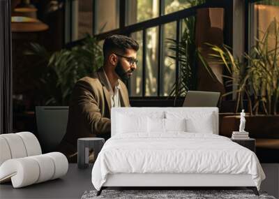 arab man working on a laptop in office Wall mural