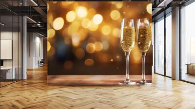 Champagne for festive with gold sparkle bokeh background Wall mural