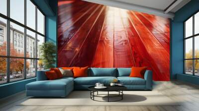 Close up of beautiful polished red wood floor Wall mural