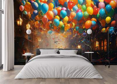 Colorful balloons at a party Wall mural