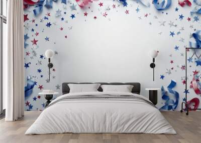 frame  of blue ribbons on a white background for the USA holiday of Independence Wall mural