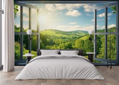 Landscape nature view background. view from window Wall mural