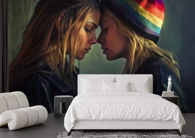 lesbian couple with lgbt symbol Wall mural