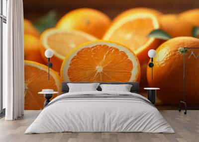 Lots of sliced oranges fresh colors, looks delicious, Wall mural