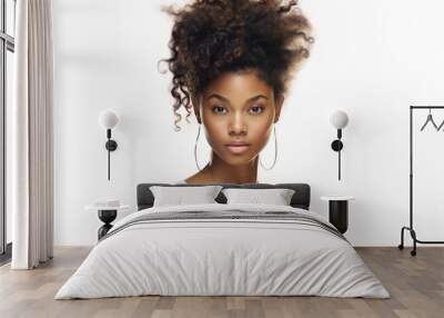 portrait of young black woman posing on white background Wall mural