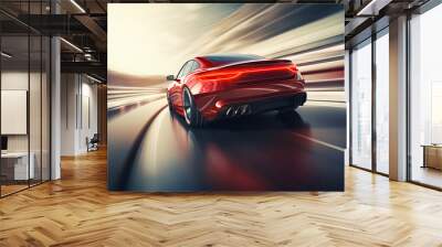 red car on high speed on the road Wall mural