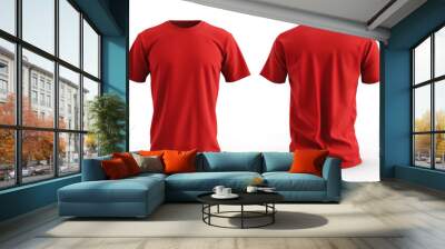 red t-shirt template front and back isolated on a white background Wall mural