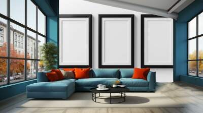 set of frame mockup black border isolated on white background Wall mural