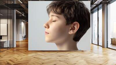 side profile of cute boy white background Wall mural