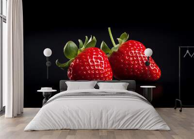 strawberry isolated on black background Wall mural