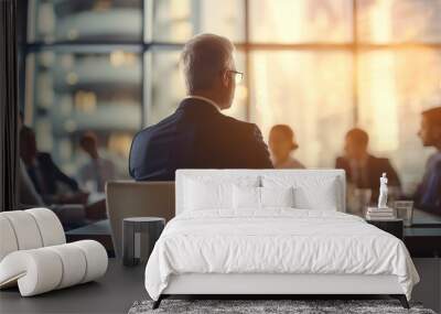 Successful businessman sitting confidently in conference room Wall mural