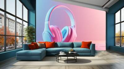 white headphones on gradient background Wall mural