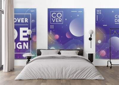 Outer space futuristic cartoon background, cover, brochure template. Vector illustration Wall mural