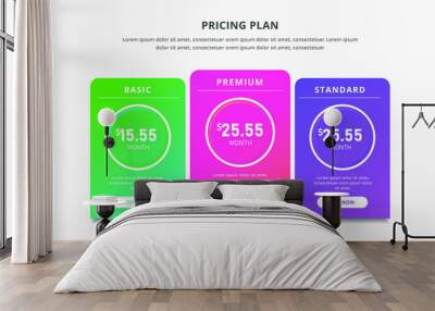 Price table concept in realistic vector design. Web ui element subscription price or plan. Website marketing or promotion interface template. Product comparison table. template presentation. web desig Wall mural