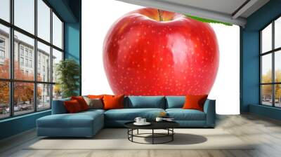 Red apple with green leaf isolated on a white background. Wall mural