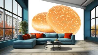 Two sandwich bun with sesame seeds isolated on white background. Wall mural