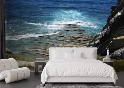 France. The rocky coast of La Corniche Basque Wall mural