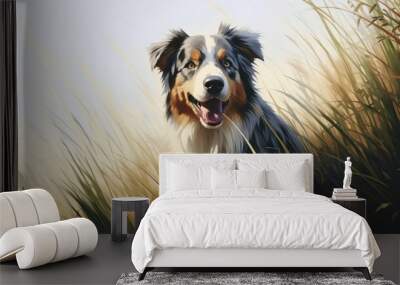 Australian Shepherd in Tall Grass Wall mural