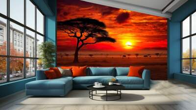 Beautiful sunrise in the Maasai Mara Kenya Wall mural