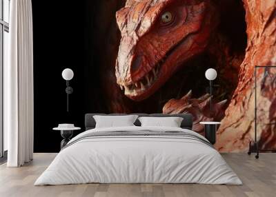 close up head shot big brown dinosaur mother and chi Wall mural