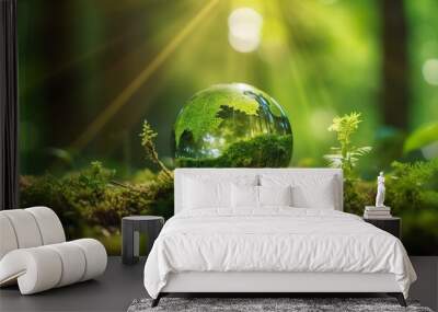 Earth Day Environment Green Globe In Forest Wall mural