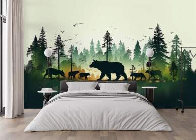 Forest silhouette in the shape of a wild animal wild Wall mural