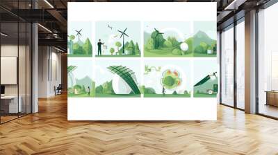 Sustainability illustration set. ESG green energy Wall mural