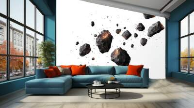 swarm of asteroids isolated on white background Wall mural