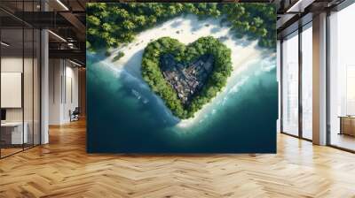 Tropical Island in the Shape of a Love Heart Wall mural