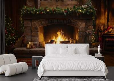 Cozy fireplace with crackling flames Wall mural