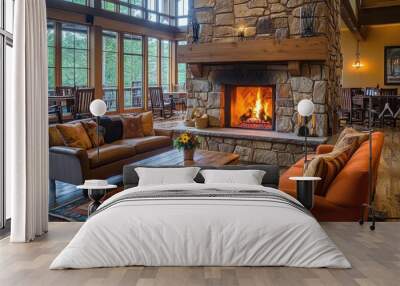 Cozy fireplace with crackling flames Wall mural