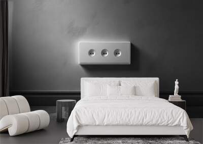 Minimalist wall socket with three outlets on a gray wall. Wall mural