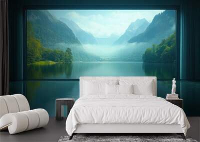 Serene mountain landscape reflected in tranquil waters. Wall mural