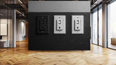 Three electrical outlets on a two-tone wall. Wall mural