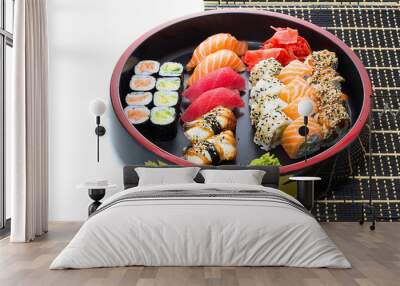 Sushi on black bamboo mat with place for your text Wall mural