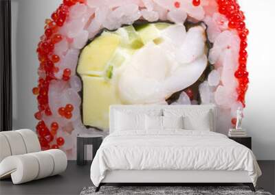 Sushi roll with red caviar isolated on white background. Wall mural