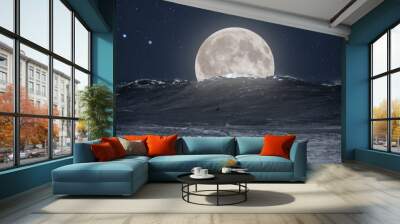 Moonlit stormy sea wave Wall mural