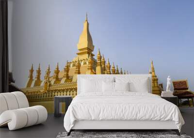 Pha That Luang bright golden stupa of buddhist temple in vientiane laos Wall mural