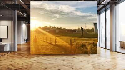 Sun rising over lonely Indiana horse farm  Wall mural