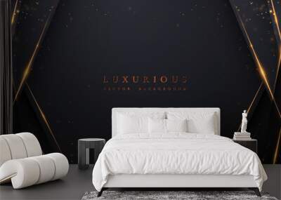 Abstract luxury black background with shining golden lines. Wall mural