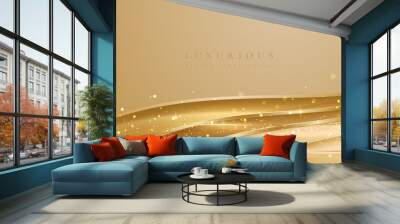 Abstract luxury gold background with golden wave lines and shining dots. Wall mural