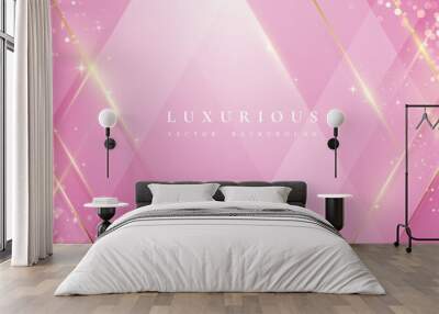 Luxurious modern pink background with shiny gold lines and blank space for promotional text. Wall mural