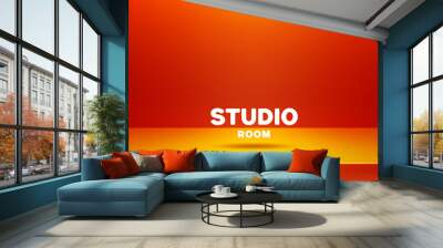 Vector template of photo studio backdrop, placed in interior. Mockup for your posters or photos. 3D empty modern orange studio room interior background. Wall mural