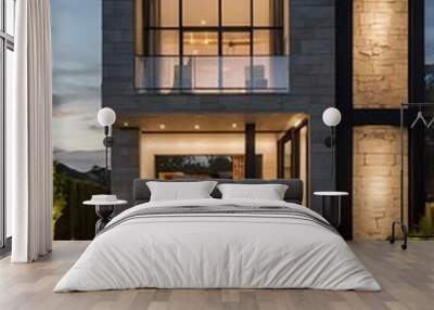 A modern villa exterior with a sleek and contemporary design with clean lines and large windows Wall mural