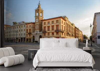 Central square of Rimini, Italy. Three Martyrs square with an ancient clock tower. Wall mural