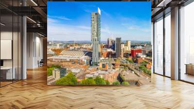 Extremely wide panoramic aerial shot on a beautiful summer day during lock-down in Manchester UK Wall mural