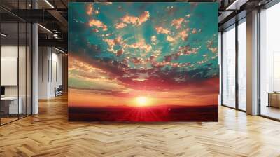 Time lapse of Majestic sunset or sunrise landscape Amazing light of nature cloudscape sky and Clouds moving away rolling colorful Wall mural